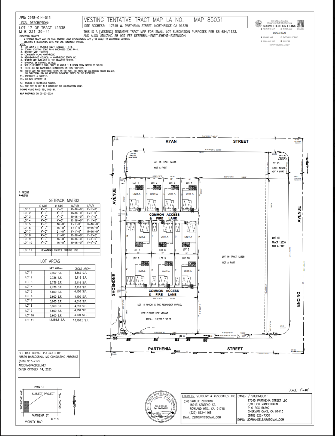 Official Revised Tract Map 85031 — 17545 W. Parthenia Street