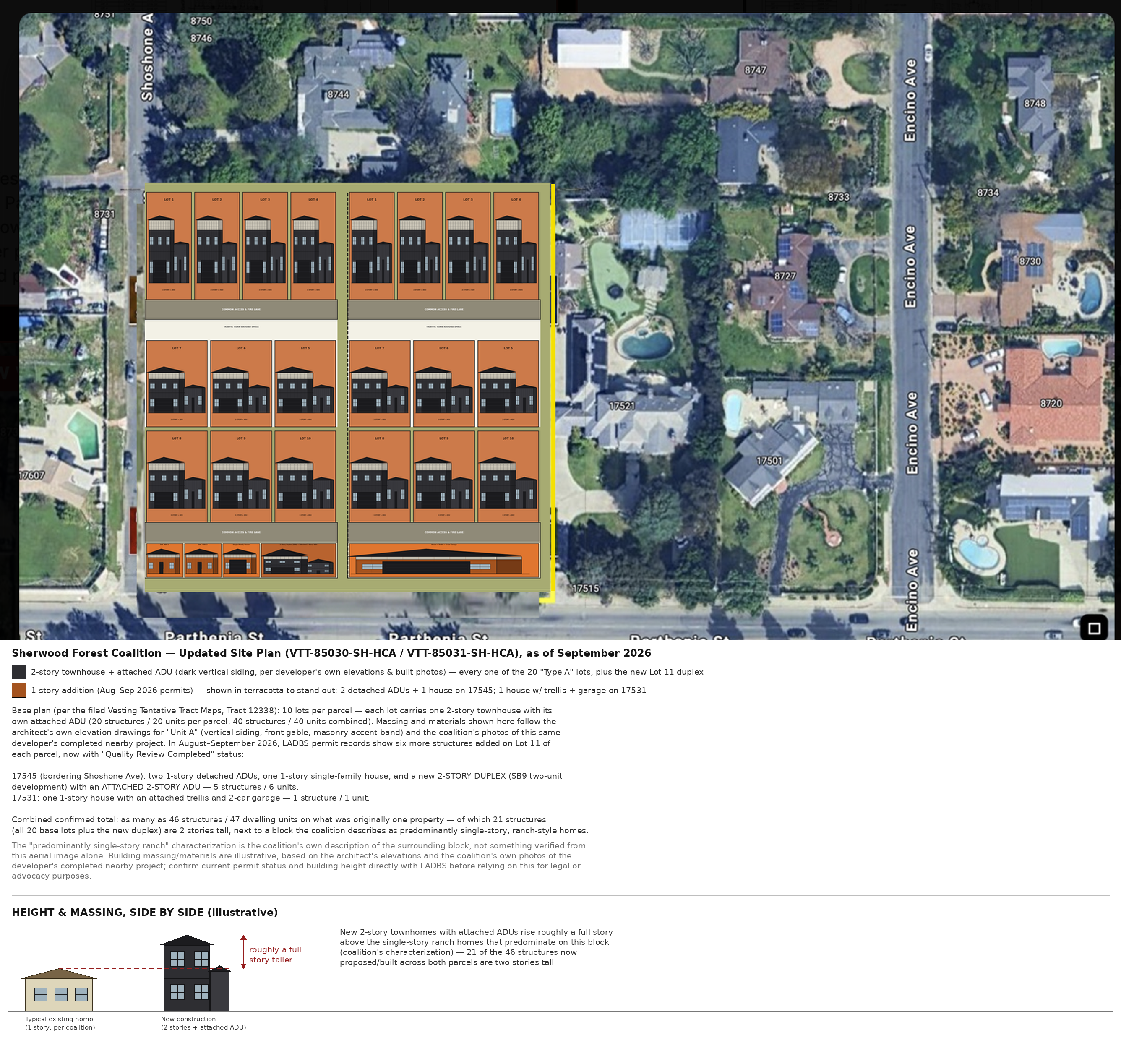 Corrected site plan — 17545 and 17531 W. Parthenia side by side, 46 structures / 47 units